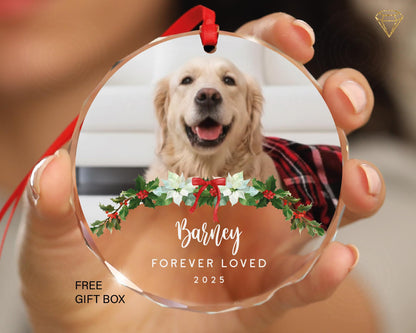 Loss of Dog Photo Glass Ornament - Forever Loved Custom Pet Portrait Keepsake