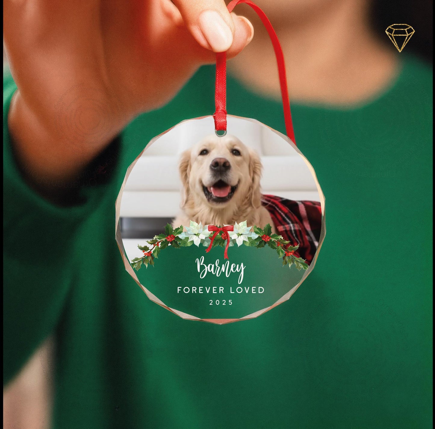 Loss of Dog Photo Glass Ornament - Forever Loved Custom Pet Portrait Keepsake