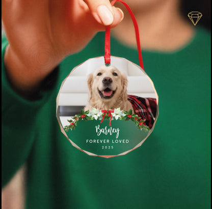 Loss of Dog Photo Glass Ornament - Forever Loved Custom Pet Portrait Keepsake