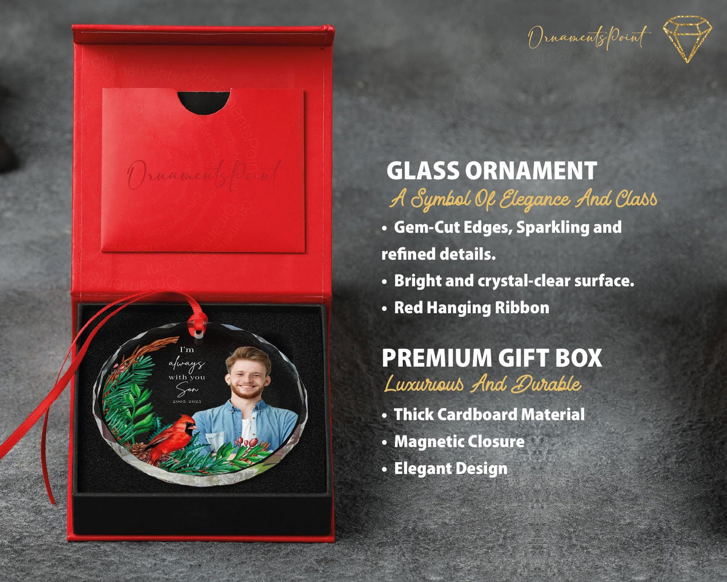 Son Photo Glass Ornament - Loss Of Son Gift