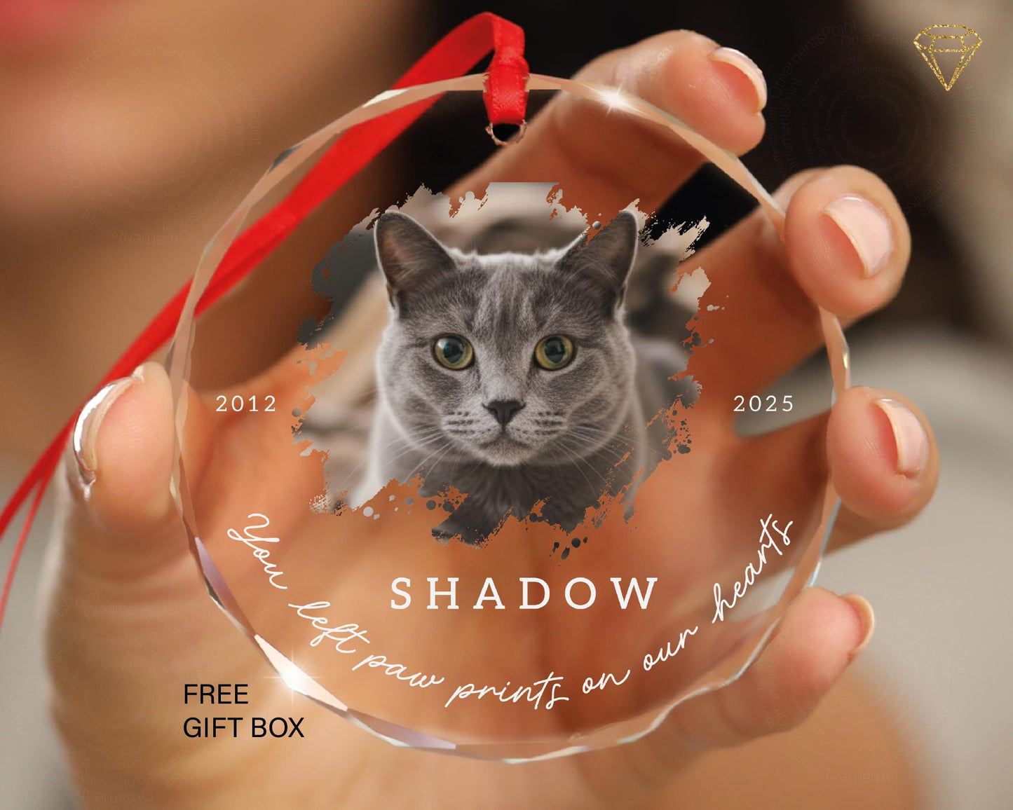 Custom Cat Photo Memorial Glass Ornament - Loss of Kitten Picture