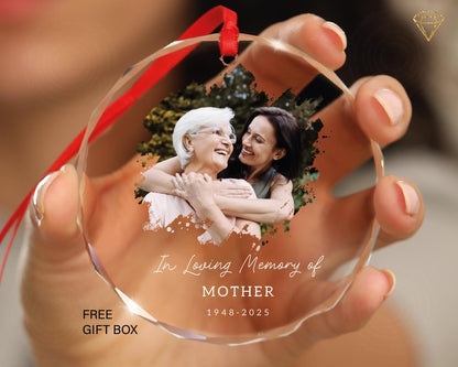 Custom Photo Mom Memorial Glass Ornament - Mother Passed Away