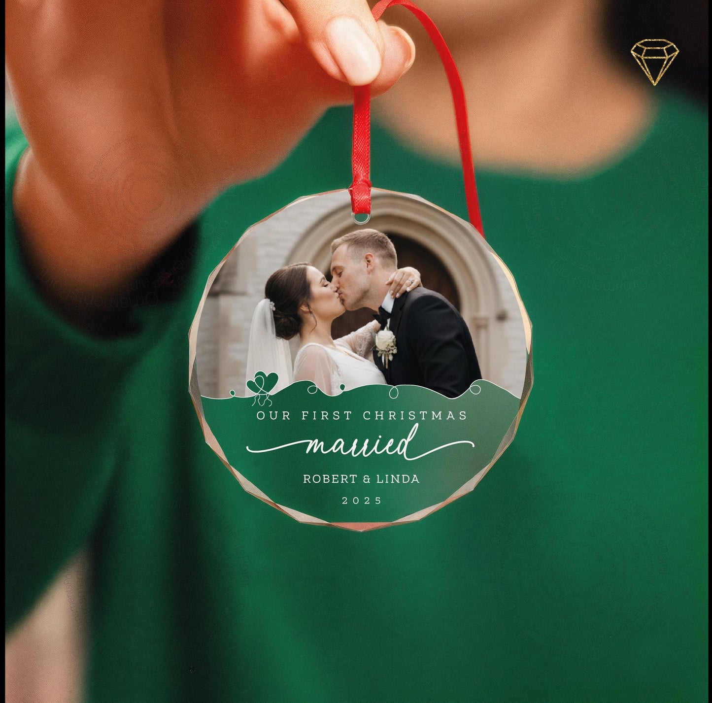 Our First Christmas Married Photo Glass Ornament - Custom Bride and Groom Picture
