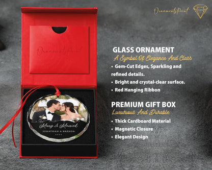 Custom Merry and Married Photo Glass Ornament