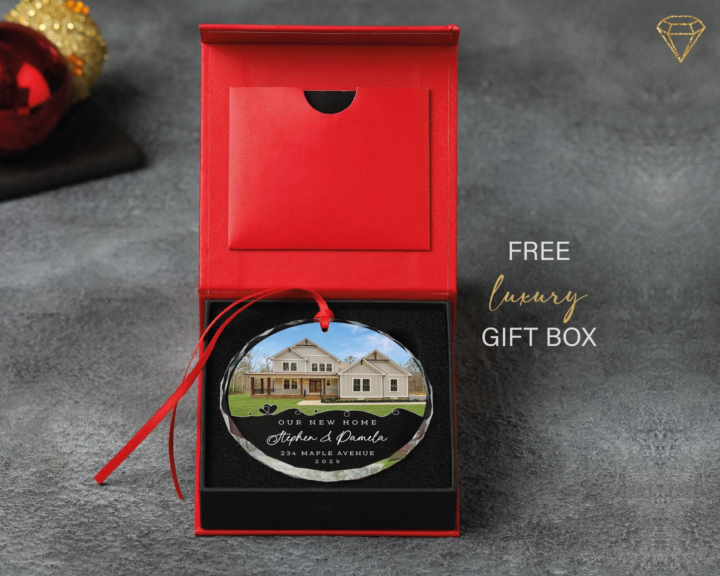 Our New Home Photo Glass Ornament - Personalized House Picture Keepsake