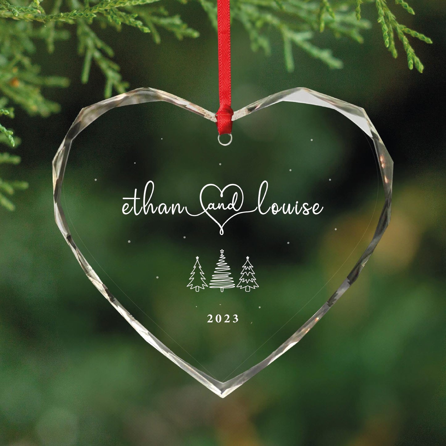 Personalized Couple Christmas Ornament – Gem-Cut Heart Glass Ornament