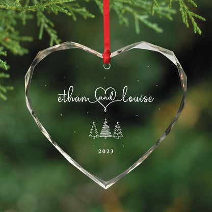 Personalized Couple Christmas Ornament – Gem-Cut Heart Glass Ornament
