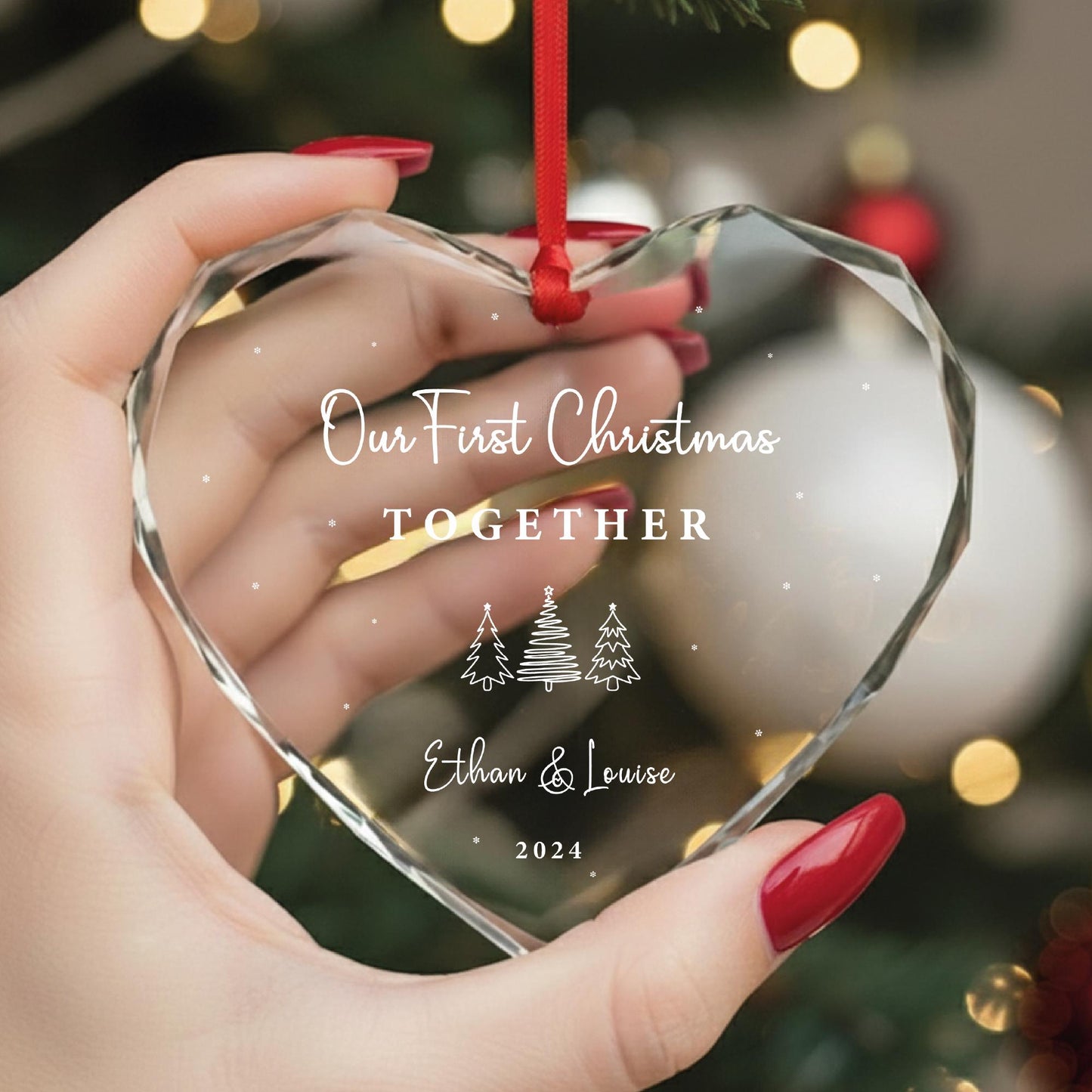 Couples Christmas GLASS Ornament - Personalized Couple Names Christmas Ornament - Our First Christmas Together New Couple Gift