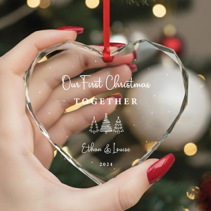 Couples Christmas GLASS Ornament - Personalized Couple Names Christmas Ornament - Our First Christmas Together New Couple Gift