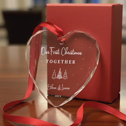 Couples Christmas GLASS Ornament - Personalized Couple Names Christmas Ornament - Our First Christmas Together New Couple Gift