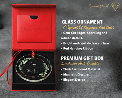 Grandma Announcement Ornament – Gem-Cut Glass, Pregnancy Reveal Gift