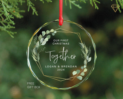 Personalized Glass Christmas Ornament – Couples First Christmas Gift
