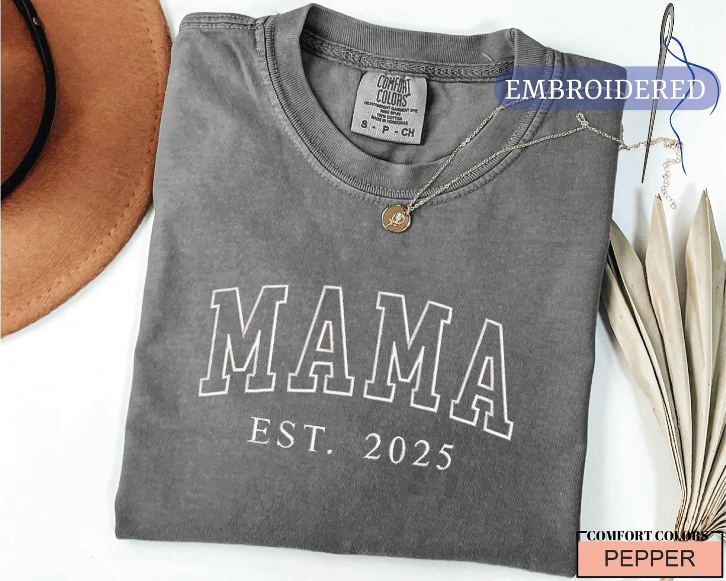 Personalized Mama Est Year Embroidered Shirt - New Mom Outfit