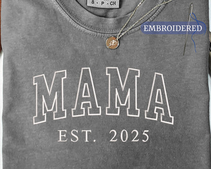 Personalized Mama Est Year Embroidered Shirt - New Mom Outfit