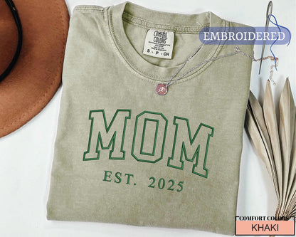 Personalized Mom Est Year Embroidered Shirt - Custom New Mom Outfit
