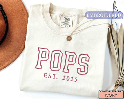 Custom Pops Est Year Embroidered Shirt - Baby Announcement for Grandfather