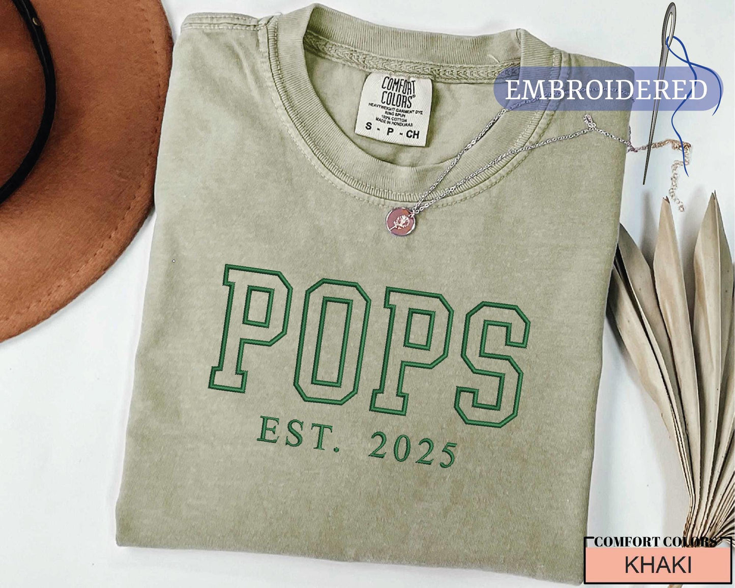 Custom Pops Est Year Embroidered Shirt - Baby Announcement for Grandfather