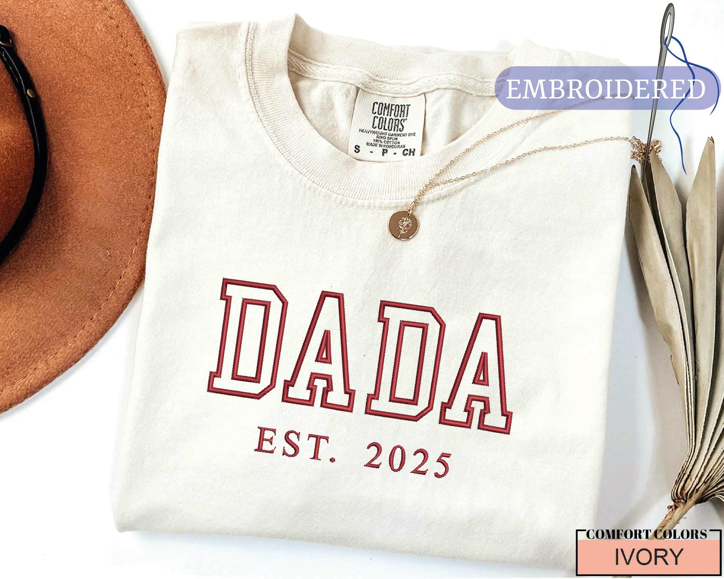 Personalized Dada Embroidered Shirt with Est Year - Baby Announcement for Father