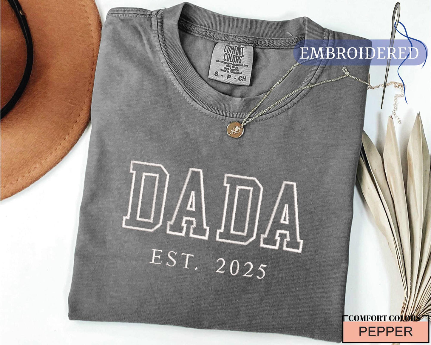 Personalized Dada Embroidered Shirt with Est Year - Baby Announcement for Father