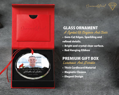 In Loving Memory of Husband Photo Glass Ornament - Cardinal Designed Memorial for a Bereaved Wife
