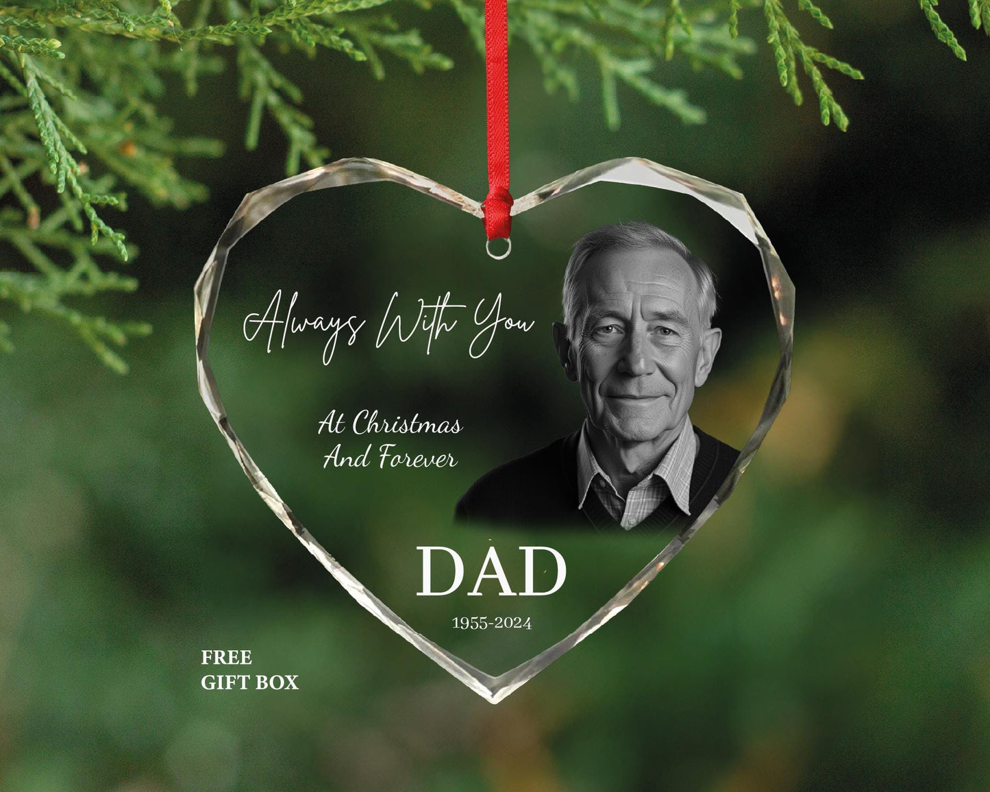 Personalized Photo Memorial Ornament - Loss of Dad Heart Christmas Memorable Ornament - Always With You