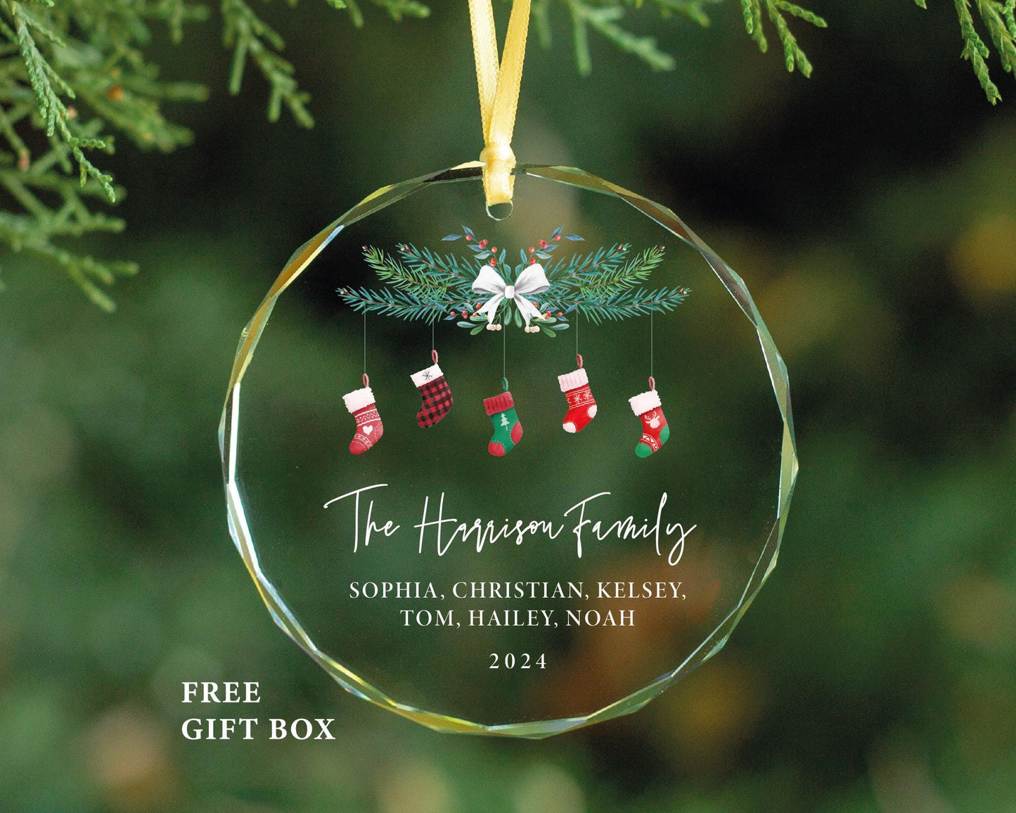 Personalized Family Christmas Ornament, Clear Glass 2024 Ornament