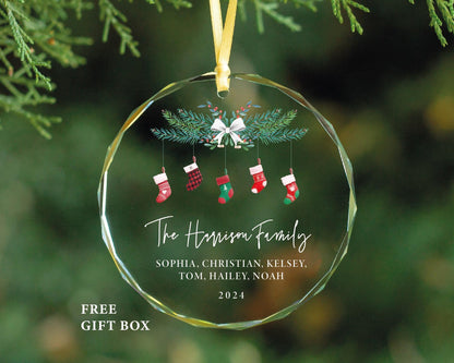 Personalized Family Christmas Ornament, Clear Glass 2024 Ornament