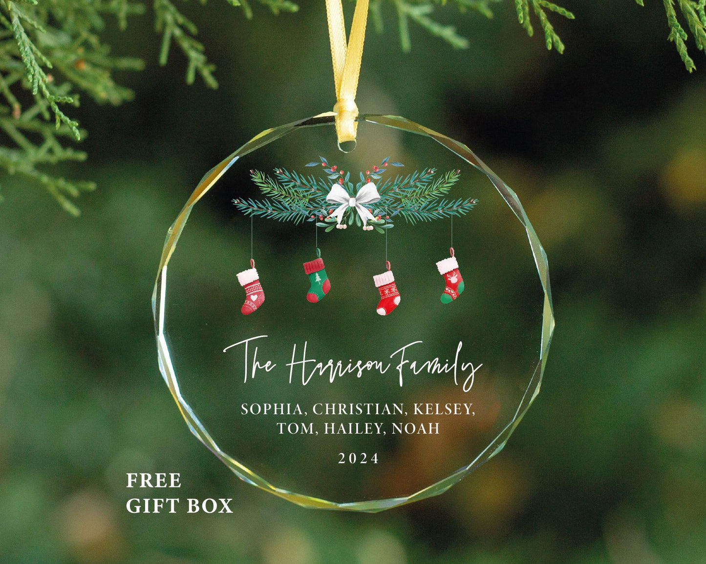 Personalized Family Christmas Ornament, Clear Glass 2024 Ornament