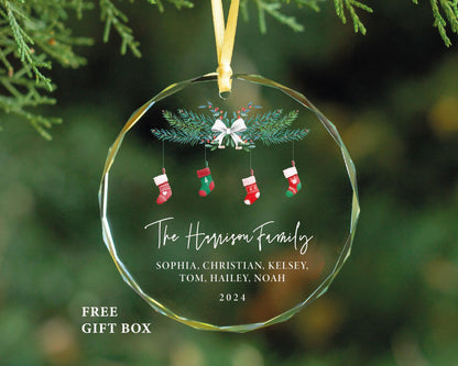 Personalized Family Christmas Ornament, Clear Glass 2024 Ornament