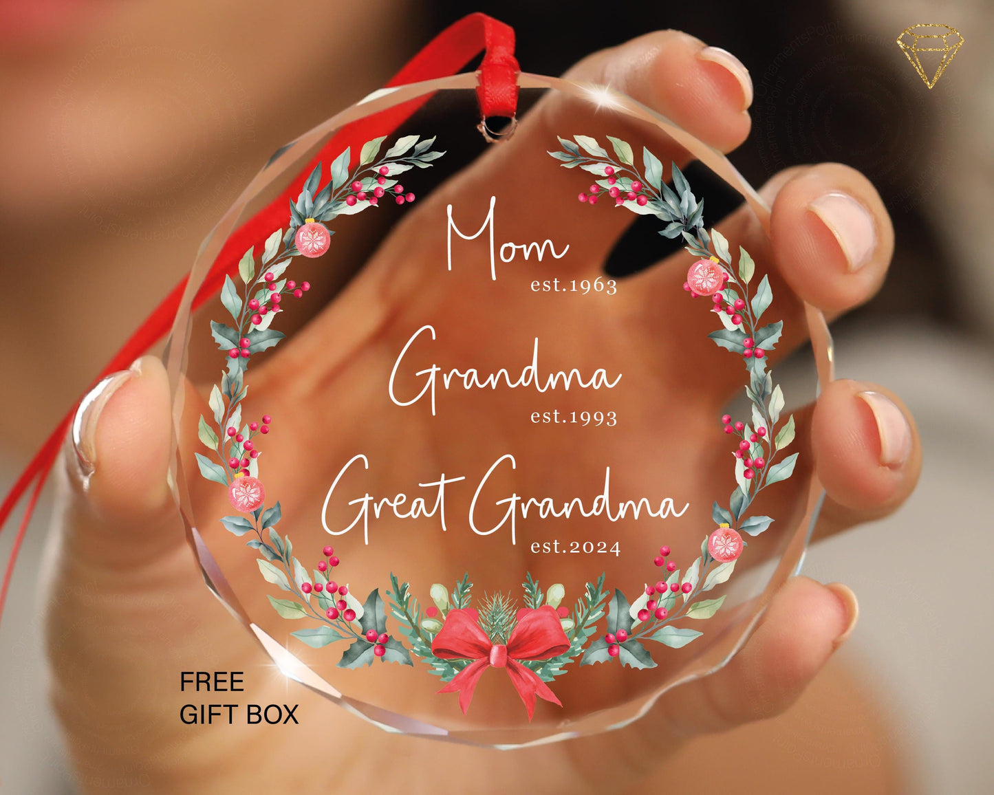 Custom Dates Great Grandma Glass Ornament for Christmas