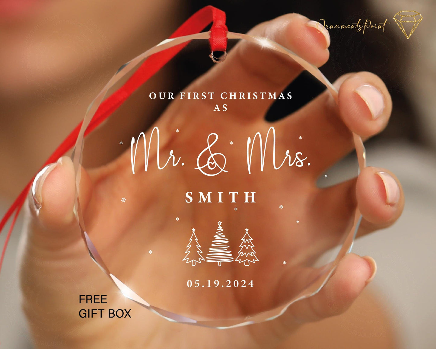 Personalized Mr and Mrs Christmas GLASS Ornament, Last Name MrMrs