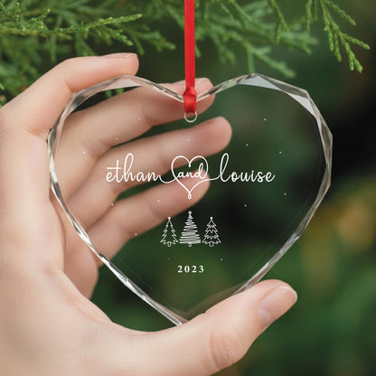 Personalized Couple Christmas Ornament – Gem-Cut Heart Glass Ornament