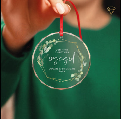 Personalized Engagement Christmas Glass Ornament, Our First Christmas Engaged