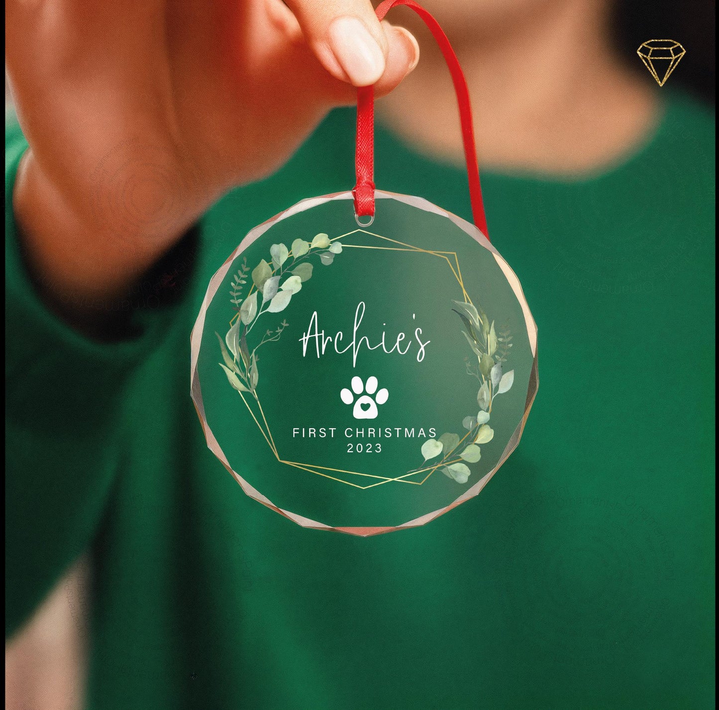 Dog Paw First Christmas Ornament - Puppy First Christmas Ornament - Personalized Dog's Glass Keepsake