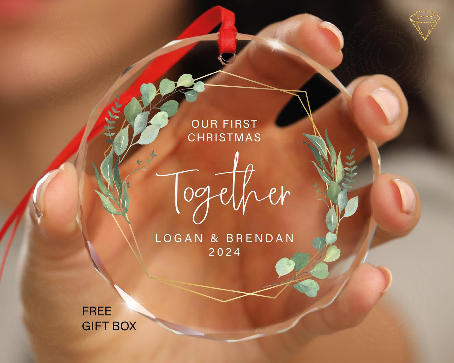Personalized Glass Christmas Ornament – Couples First Christmas Gift