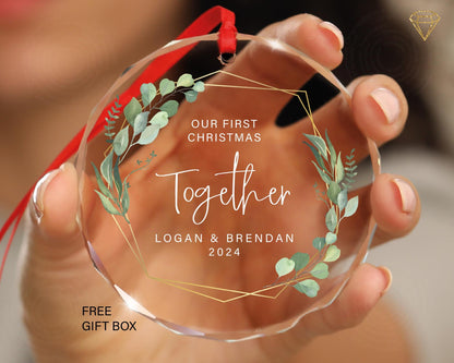 Personalized Glass Christmas Ornament – Couples First Christmas Gift