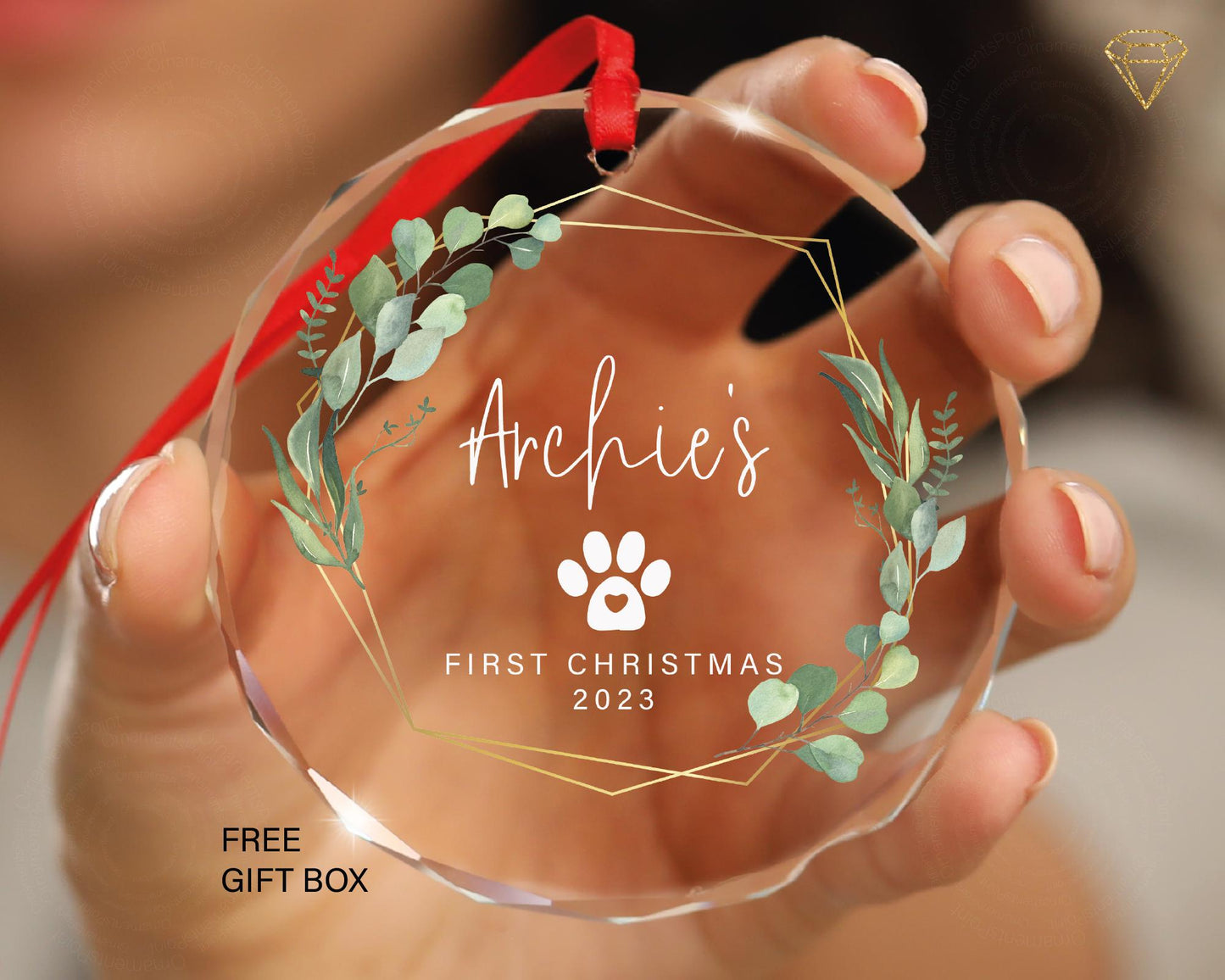 Personalized Dog's First Christmas Ornament – Gem-Cut Glass Puppy Keepsake