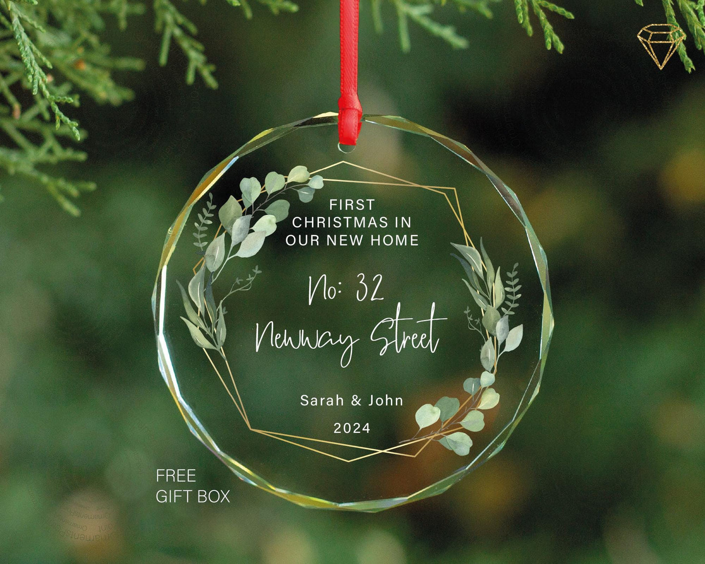 Personalized Glass Christmas Ornament - New Home Keepsake Gift