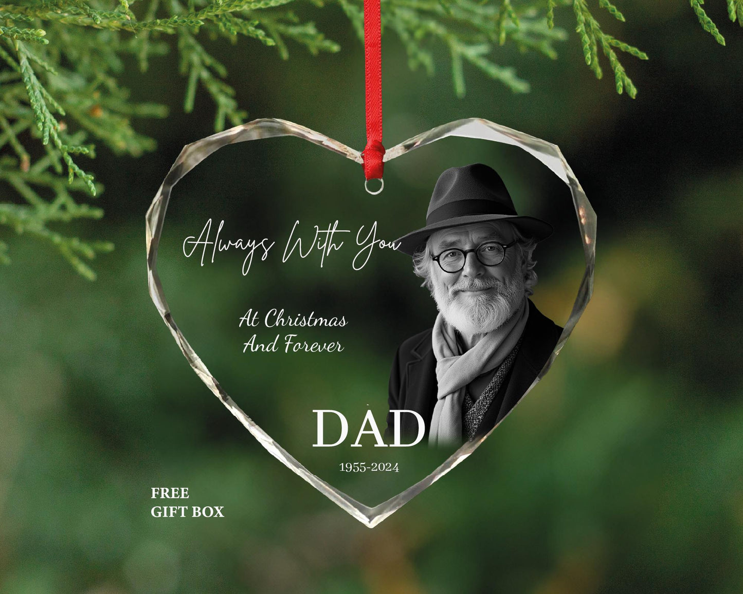 Personalized Photo Memorial Ornament - Loss of Dad Heart Christmas Memorable Ornament - Always With You