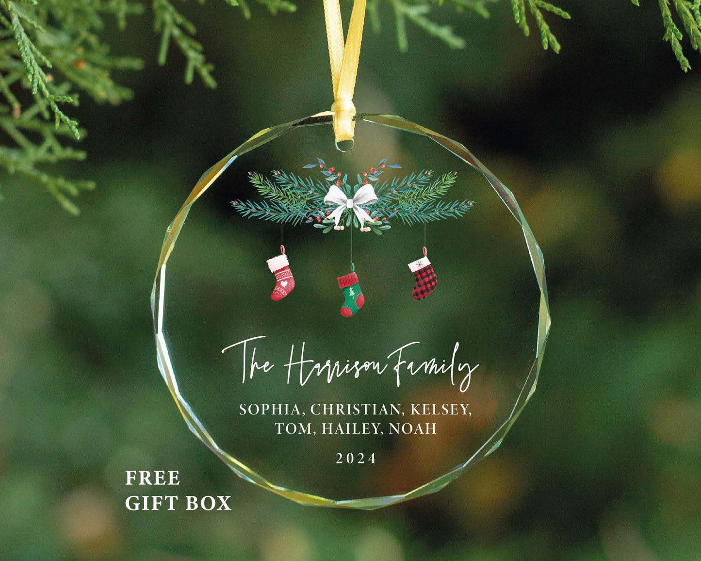 Personalized Family Christmas Ornament, Clear Glass 2024 Ornament