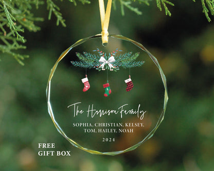 Personalized Family Christmas Ornament, Clear Glass 2024 Ornament