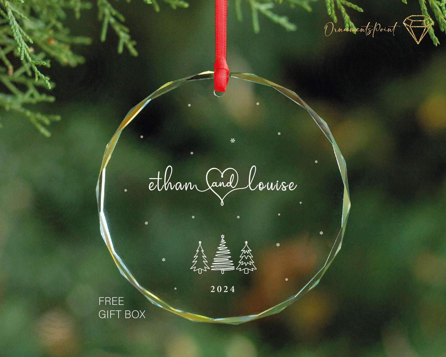 Personalized Clear Glass Couple Ornament – First Christmas Together Gift