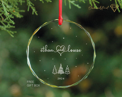 Personalized Clear Glass Couple Ornament – First Christmas Together Gift