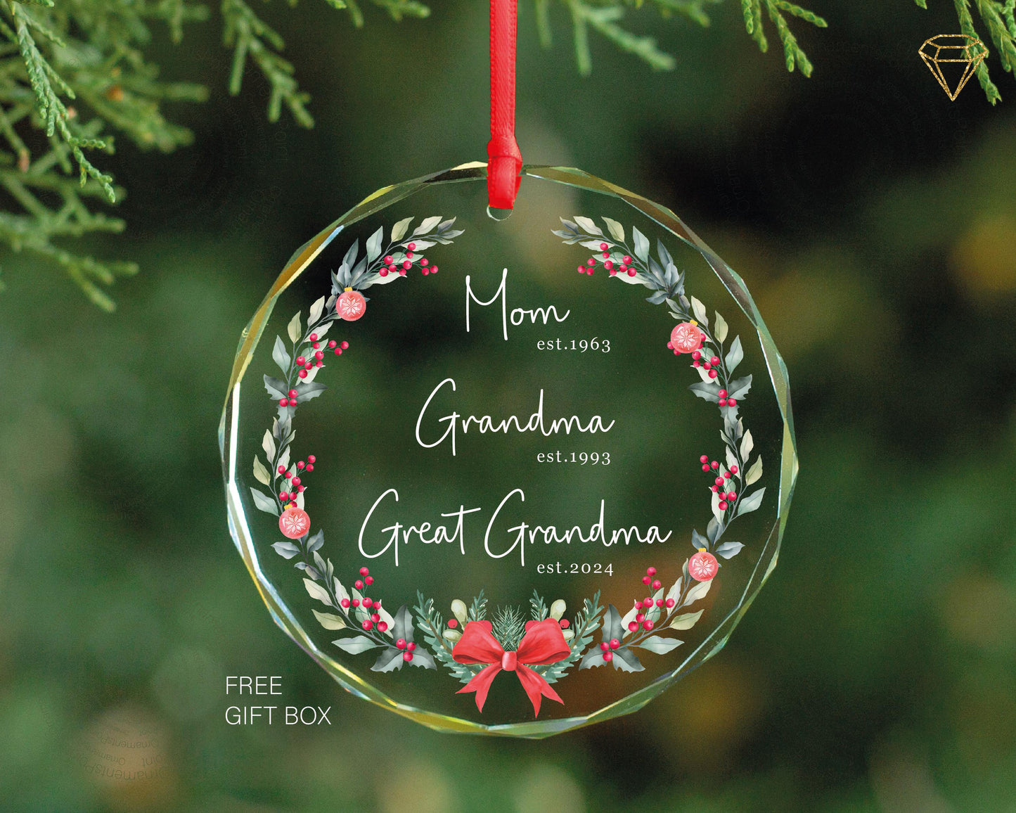 Custom Dates Great Grandma Glass Ornament for Christmas