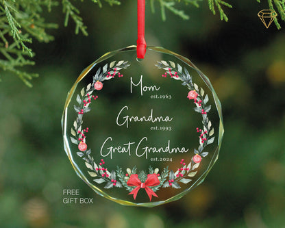 Custom Dates Great Grandma Glass Ornament for Christmas