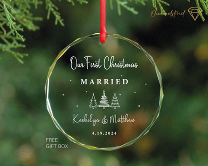 Personalized Married Christmas GLASS Ornament, Our First Christmas