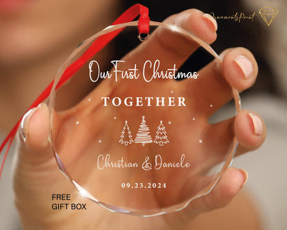 Personalized Couples Christmas Glass Ornament – First Christmas Together Gift