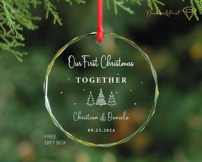 Personalized Couples Christmas Glass Ornament – First Christmas Together Gift