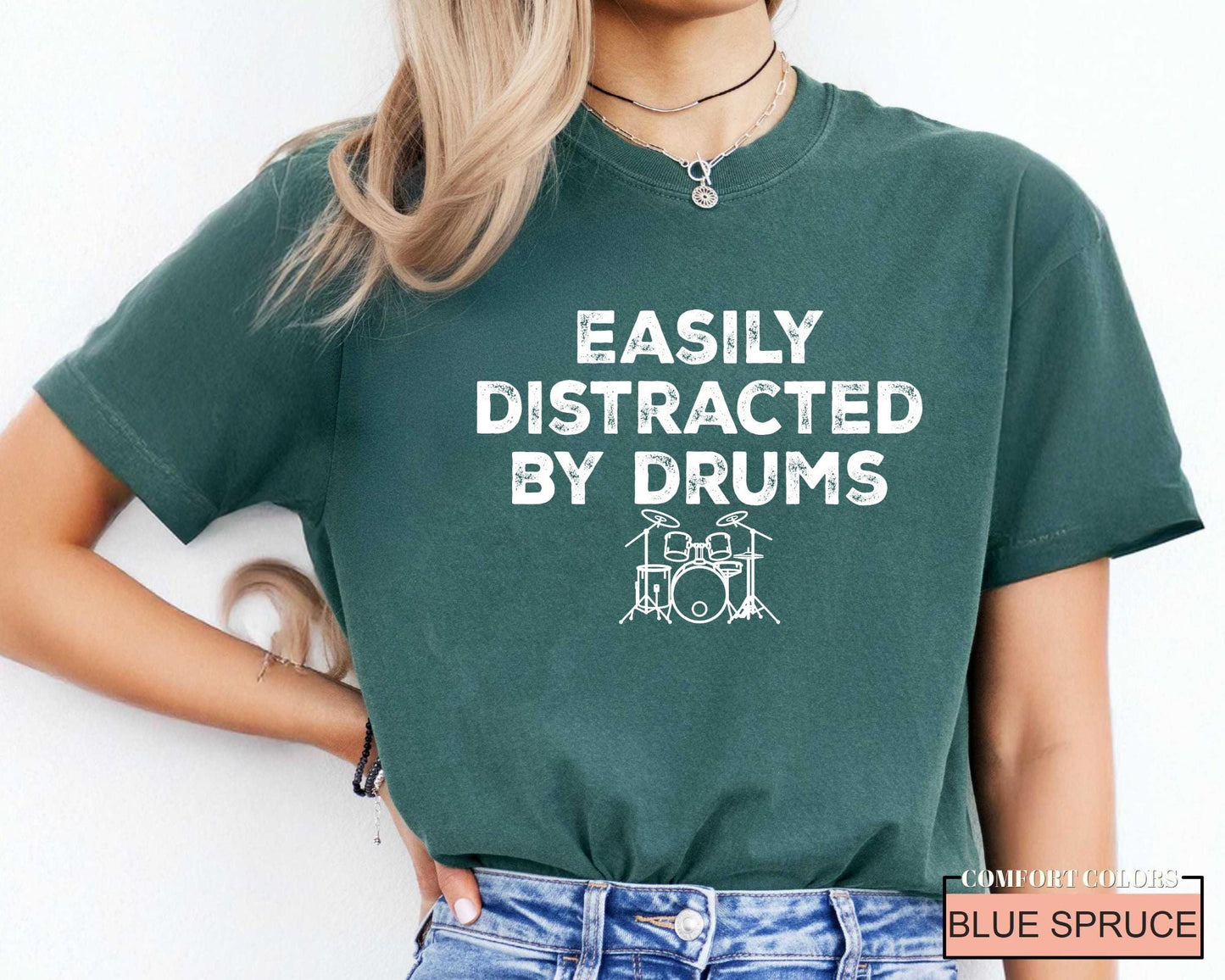 Easily Distracted by Drums Shirt - Funny Drummer Musician Gift