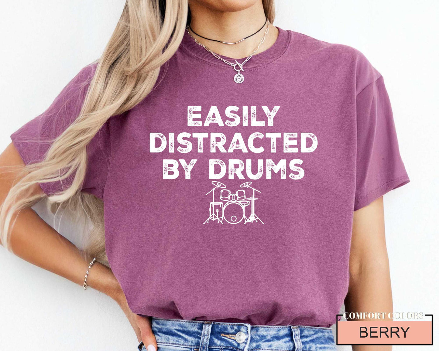 Easily Distracted by Drums Shirt - Funny Drummer Musician Gift